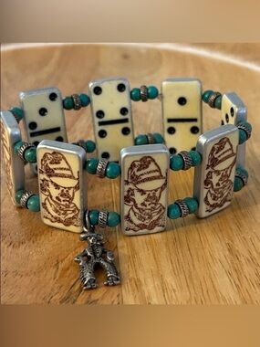 mini domino cowboy themed stretchy bracelet NEW one of a kind handmade